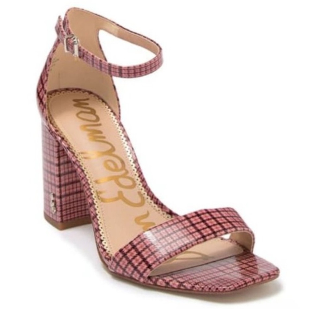 Sam Edelman Daniella Plaid Houndstooth Print Heels Sandals Open Toe Ankle Strap - Picture 1 of 8